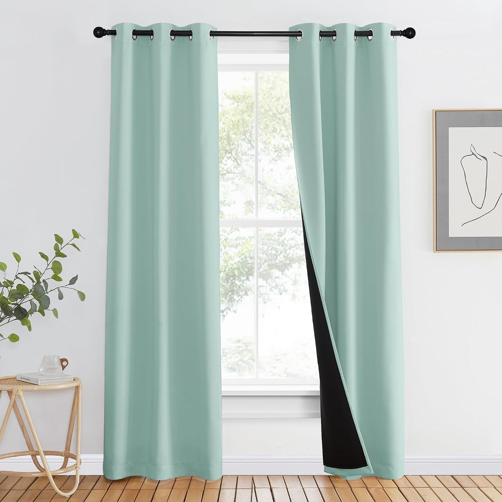 Nicetown Aqua Blue 100% Blackout Curtain Set, Thermal Insulated & Energy Efficiency Window Draperies for Guest Room, Full Shading Panels fo…
