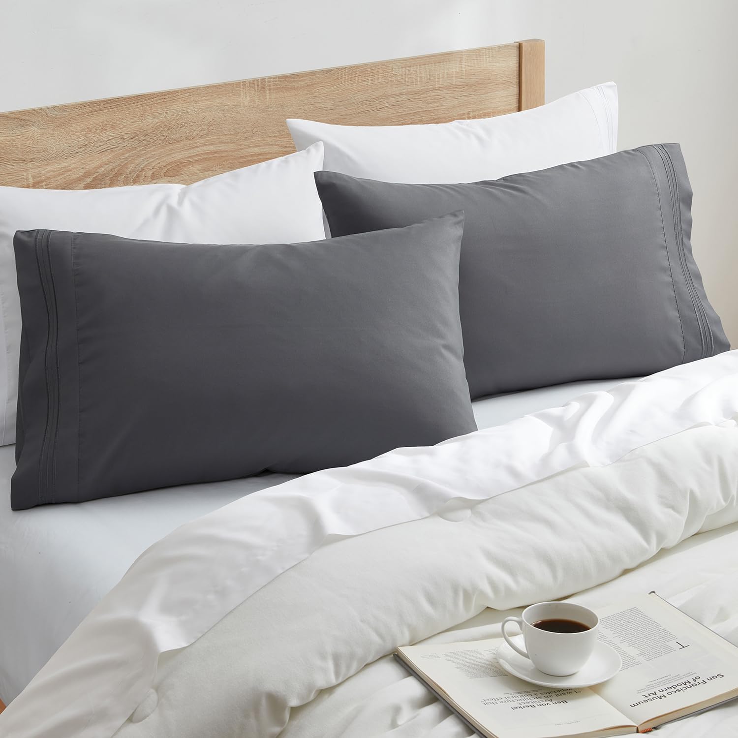 Nestl Grey King Pillow Cases 2 – Soft King Size Pillow Case, 1800 Brushed Microfiber Pillowcases, Envelope Closure Pillowcase, King Pillow…