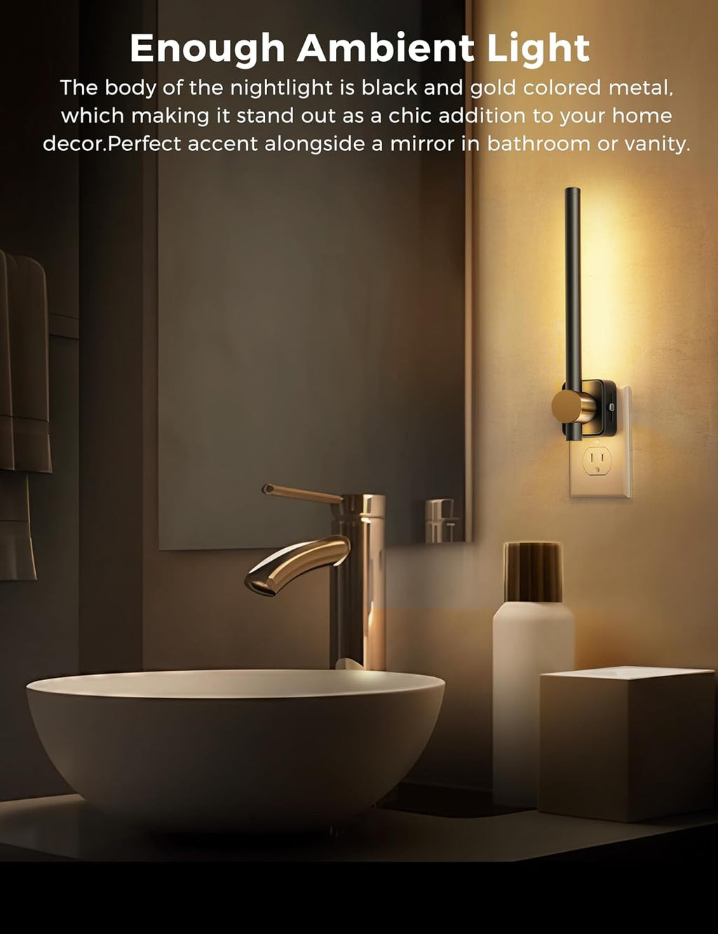 Llohasled L LOHAS LED Night Light, [2-Pack] Night Lights Plug into Wall, Dimmable Night Light 0-200LM, Nightlights Black and Gold Vanity Ni…