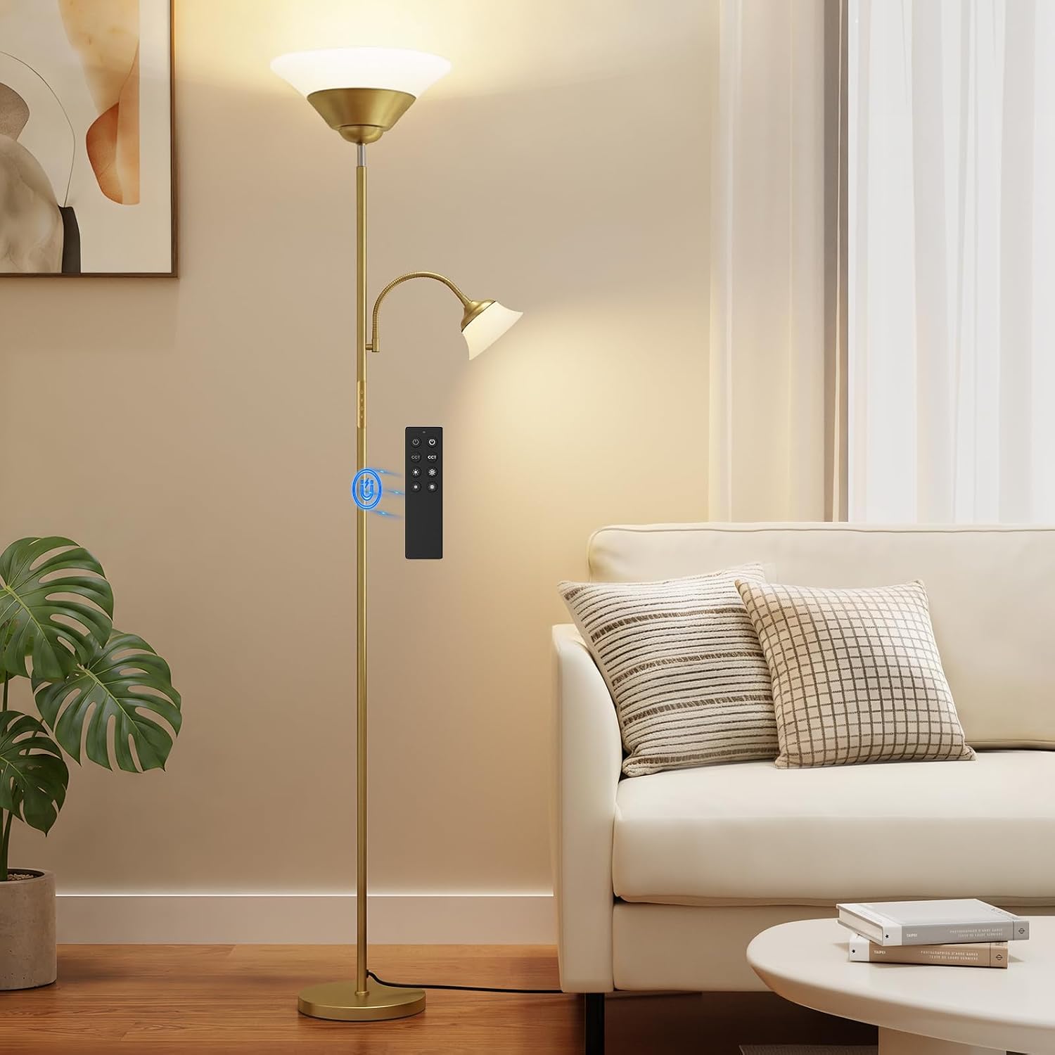 Sibrille 2-in-1 Torchiere Floor Lamp, 34W Super Bright LED Standing Lamp with Remote & Touch Control, 72" Dimmable Adjustable Corner Readin…