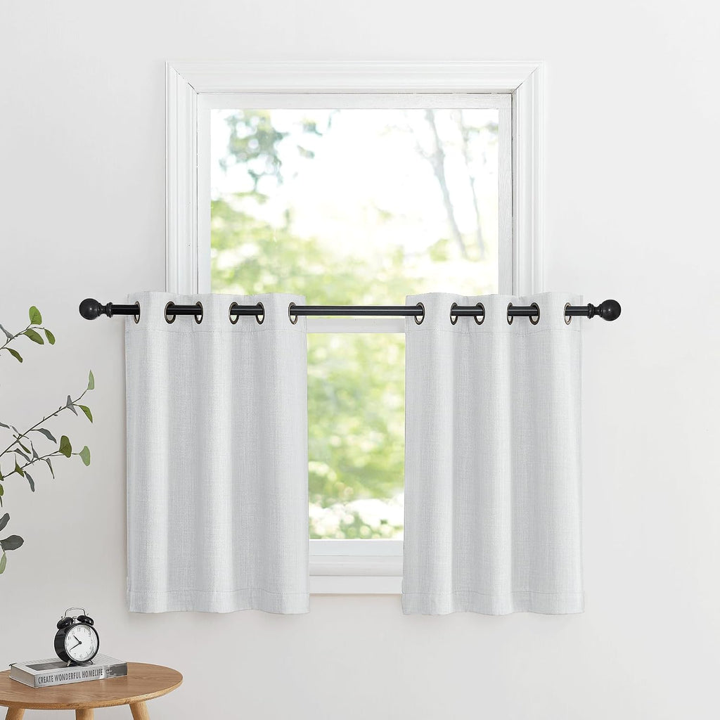 Nicetown Faux Linen Greyish White Room Darkening Curtain Valances 36 inches Long, Grommet Energy Saving Thermal Window Tiers Short Curtains…