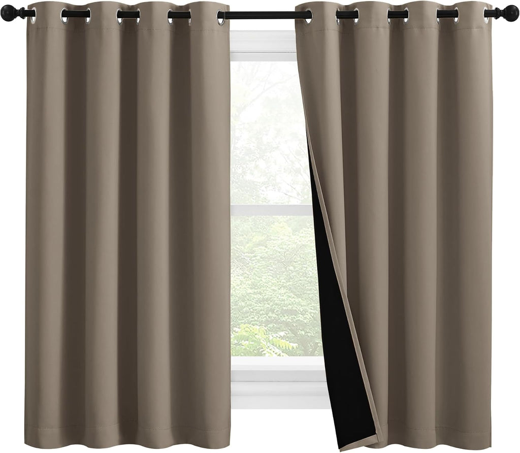 Nicetown 100% Blackout Curtains with Black Liners, Thermal Insulated Full Blackout 2-Layer Lined Drapes, Noise Cancellation Window Draperie…