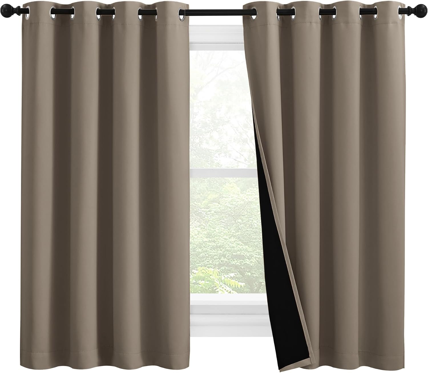 Nicetown 100% Blackout Curtains with Black Liners, Thermal Insulated Full Blackout 2-Layer Lined Drapes, Noise Cancellation Window Draperie…
