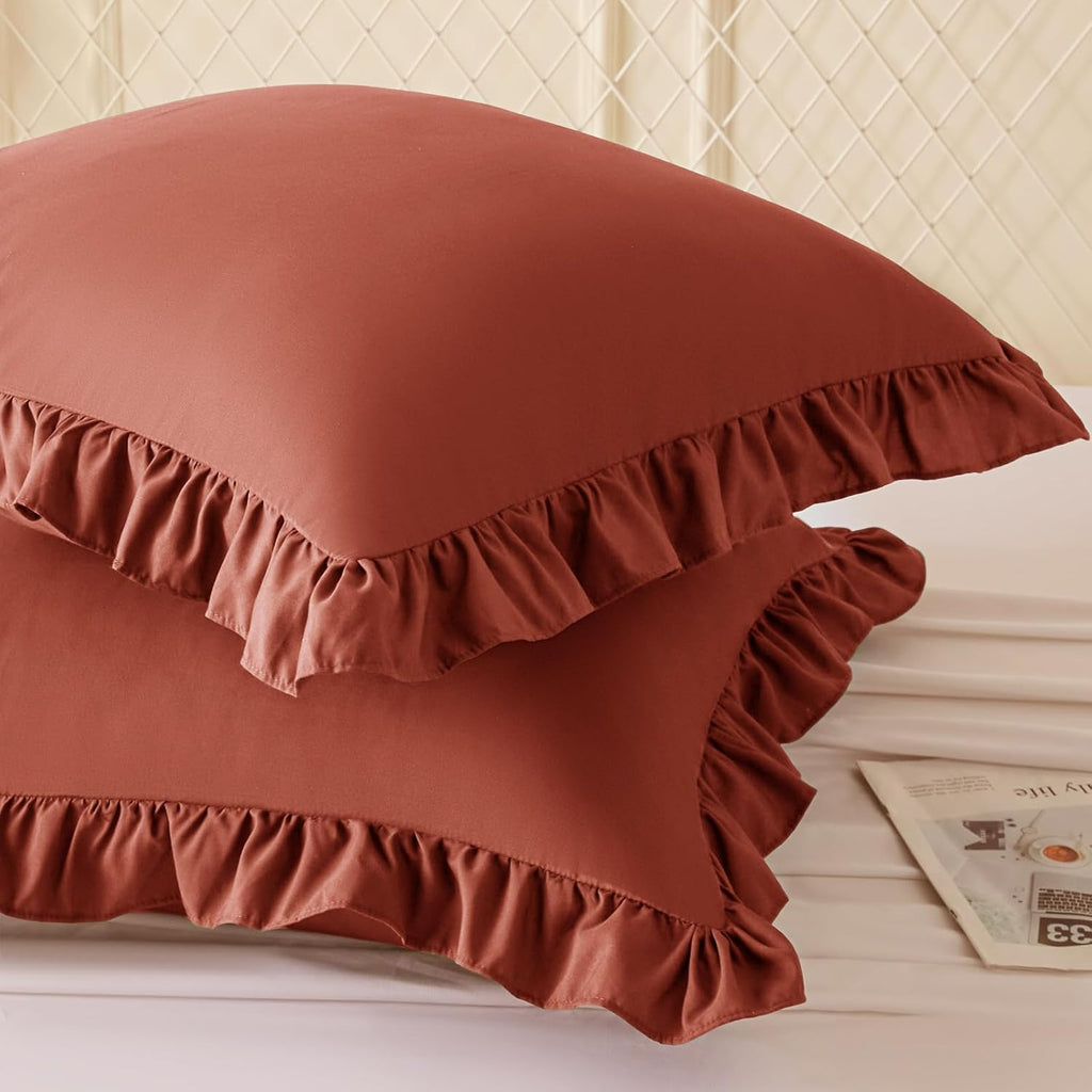KKJIAF Ruffle Pillow Cases 24x24 Inches, Dusty Orange Square Ruffled Pillow Covers Set of 2, Microfiber Wrinkle Resistant Pillow Shams…