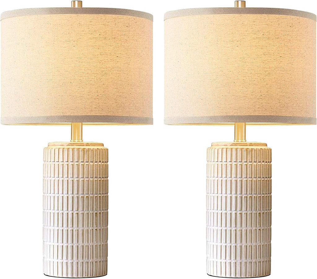 AIEAMPDO 23'' Set of 2 Modern Ceramic Table Lamps for Living Room Bedroom, Nightstand Farmhouse Beige White Desk Lamp for Bedside End…