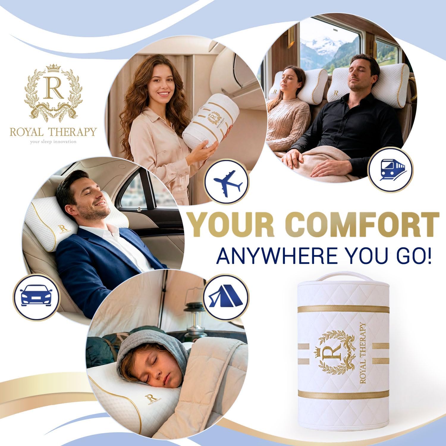 Royaltherapy Royal relaxation Travel Memory Foam Pillow 2-Pack, Neck Pillow Bamboo Adjustable Side Sleeper Pillow Bamboo White