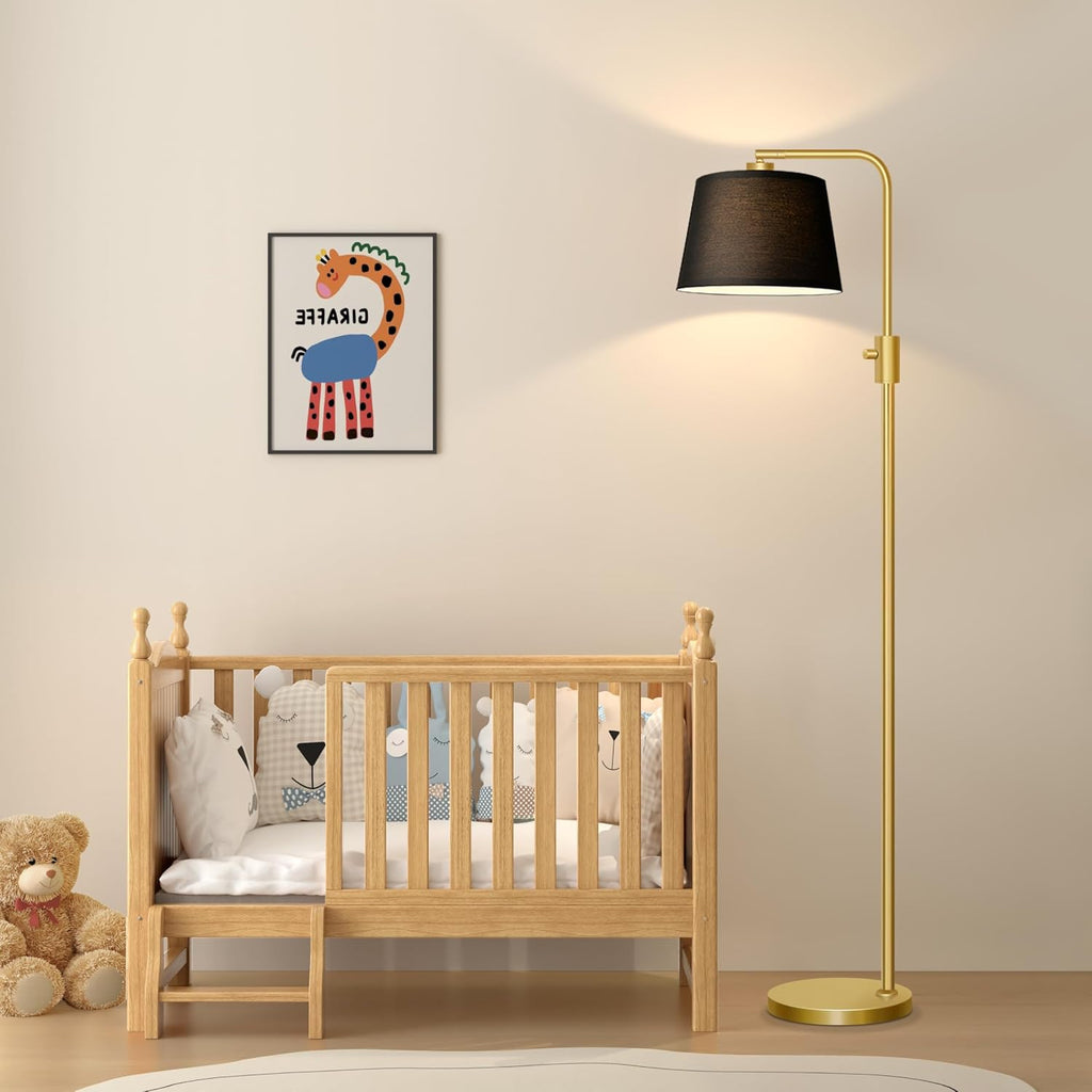 Nintiue Dimmable Gold Floor Lamp, 1000 LM LED Edison Bulb Included, Arc Floor Lamps for Living Room with Black Shade, Modern Standing…