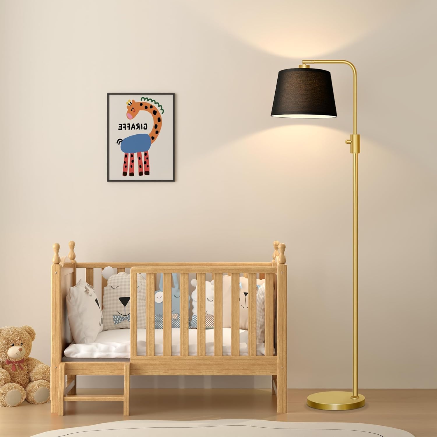 Nintiue Dimmable Gold Floor Lamp, 1000 LM LED Edison Bulb Included, Arc Floor Lamps for Living Room with Black Shade, Modern Standing…