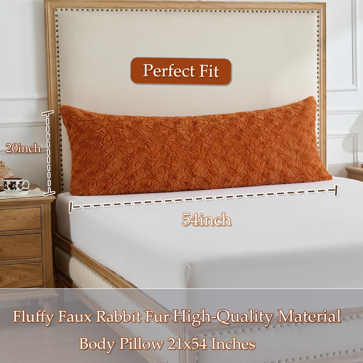 HKMR Fluffy Faux Rabbit Fur Body Pillow, Memory Foam Pregnancy Pillow for Side Sleep Body Pillow,20x54 Long Pillow for Adults-Burnt O…