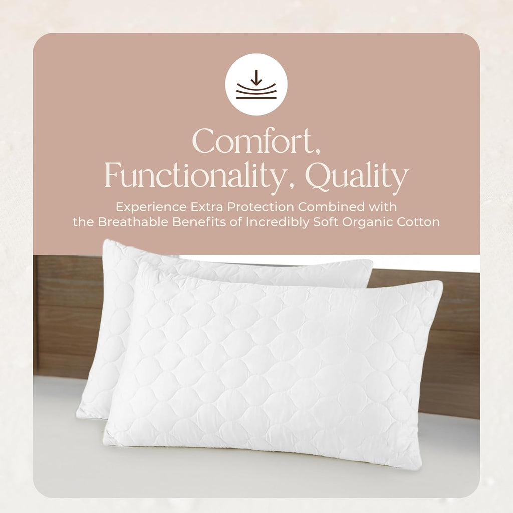 WhisperOrganics Organic Cotton Pillow Protector - Durable Quilted Pillow Protector King Size GOTS & Fairtrade Certified - Thick Hypoallerge…