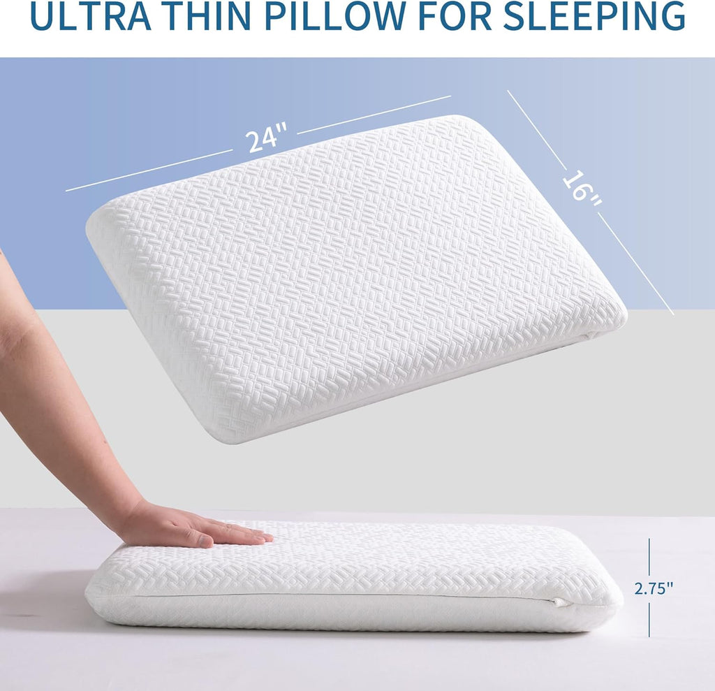 bigpawl Ultra Thin, Flat Pillow for Sleeping 2.75 Inch Height, Thin Memory Foam Pillow for Stomach Sleeper, Bed Pillow for Side…