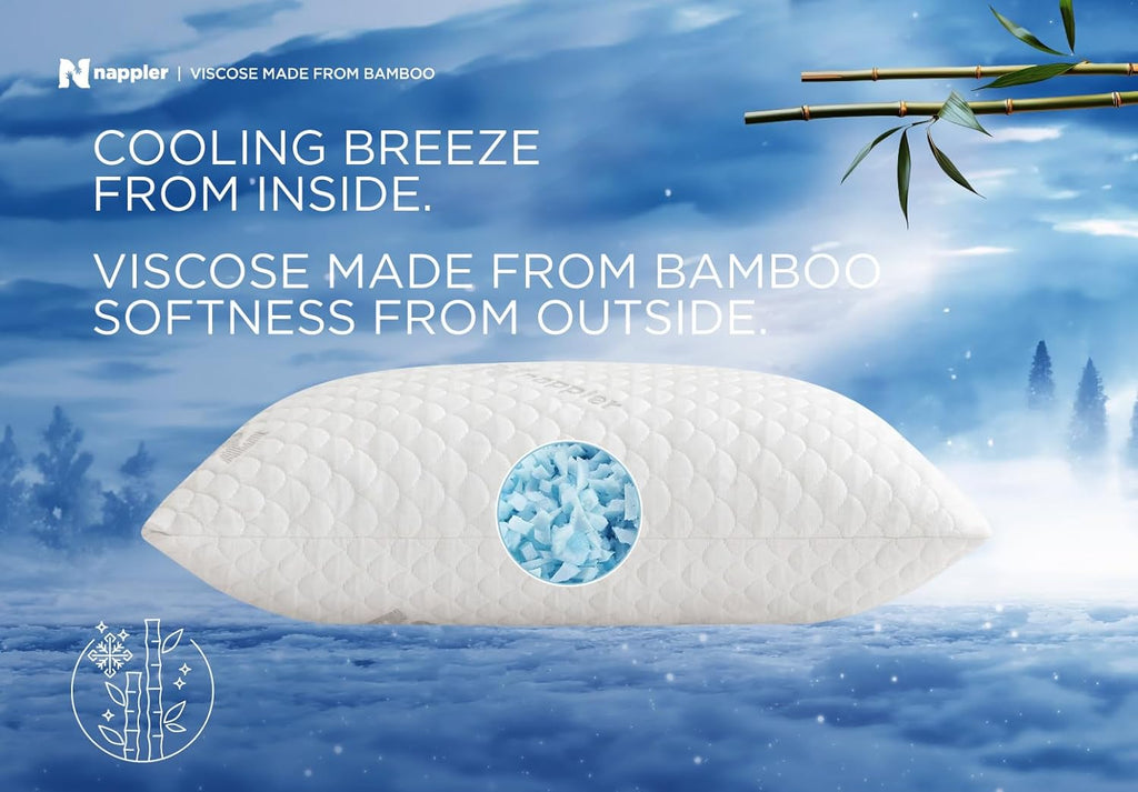 Nappler Cooling Pillow for hot Sleepers - Bed Pillows Queen Size Set of 2 - Adjustable Shredded Memory Foam - Medium to Firm Pillows for Ba…