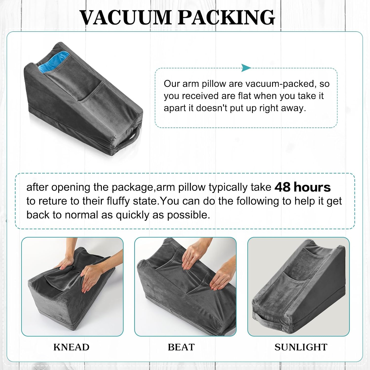 Buryeah Dark Gray Arm Elevation Pillow with 2 Pockets, Soft Ergonomic Support Pillow for Elbow Rest Wedge Broken Arm Elbow Gifts with High…