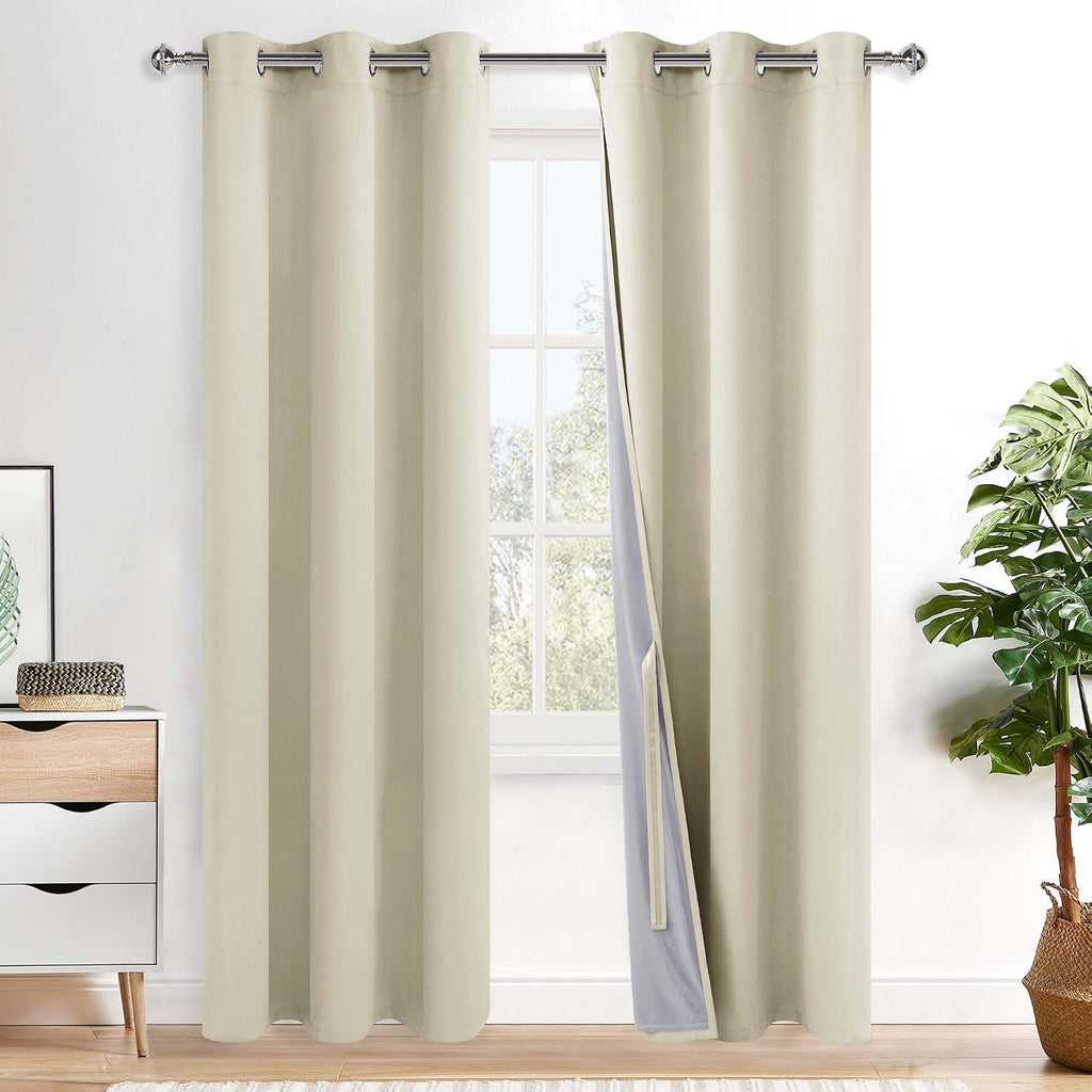 Xwzo 100% Blackout Curtain Panels - Thermal Insulated Black Liner Curtains, Noise Reducing and Heat Blocking Drapes for Hall and Studio Win…