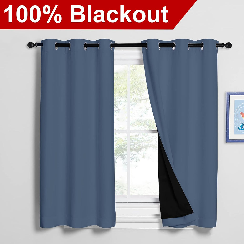 Nicetown Stone Blue 100% Blackout Curtains 2 Panels Set Burg, Thermal Insulated Full Blackout 2-Layer Lined Drapes, Energy Efficiency Windo…