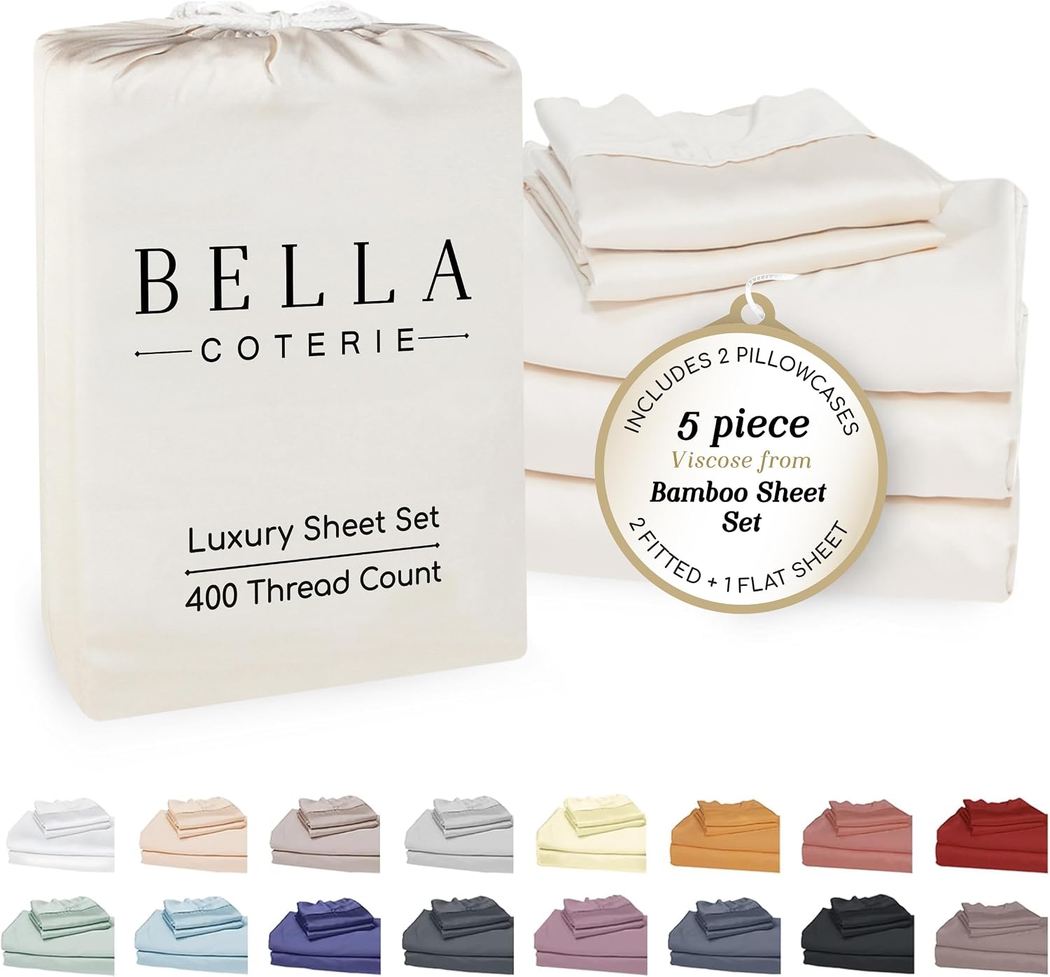 Bella Coterie Luxury Bamboo Viscose Split King Size Sheet Set | 2 Fitted Sheets for Sleep Number & Adjustable Beds | 100% Organically…
