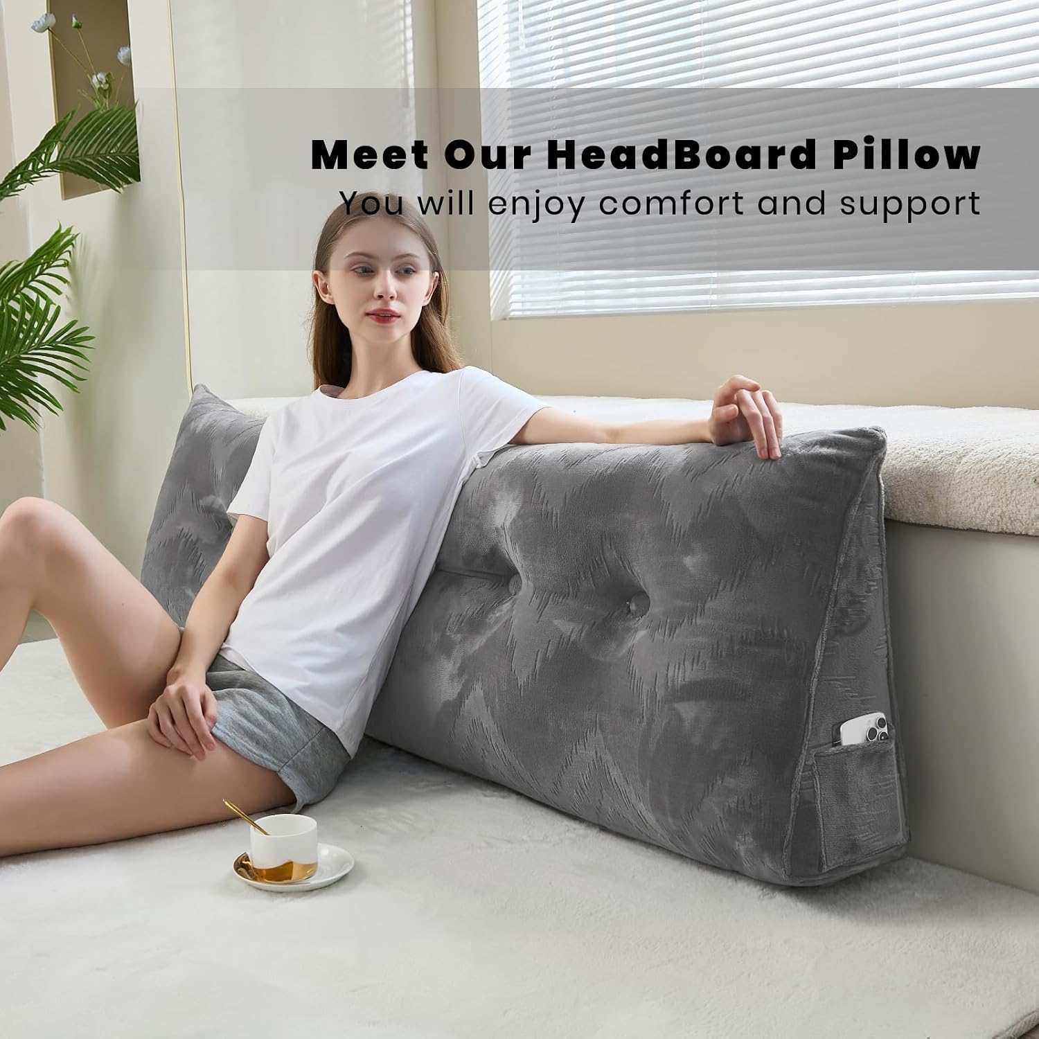 Zelladorra Headboard Pillow for Bed, Triangular Wedge Pillow Headboard Soft Support While Reading and Resting, Bed Bolster Cushion…