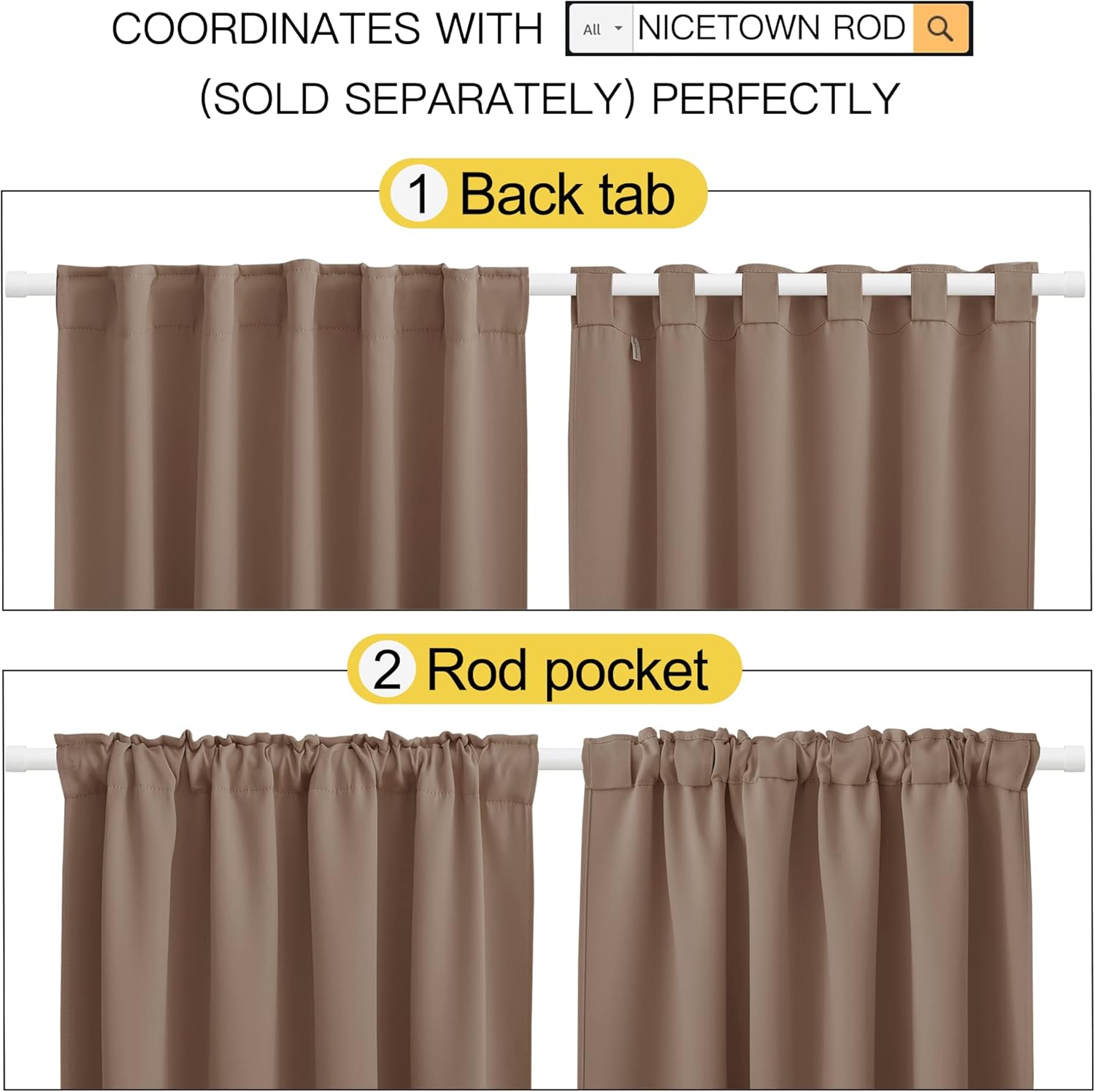 NICETOWN Blackout Curtains and Drapes for Kitchen - (Cappuccino Color) 42 inch Wide by 63 inch Long, Two Panels Set, Home Decoration…