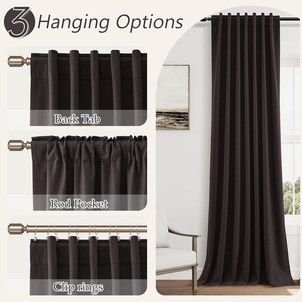 Guken 100% Blackout Curtains 108 Inch Length 2 Panels Set for Living Room Bedroom Back Tab Thermal Insulated Black Out Linen Drapes Room Da…