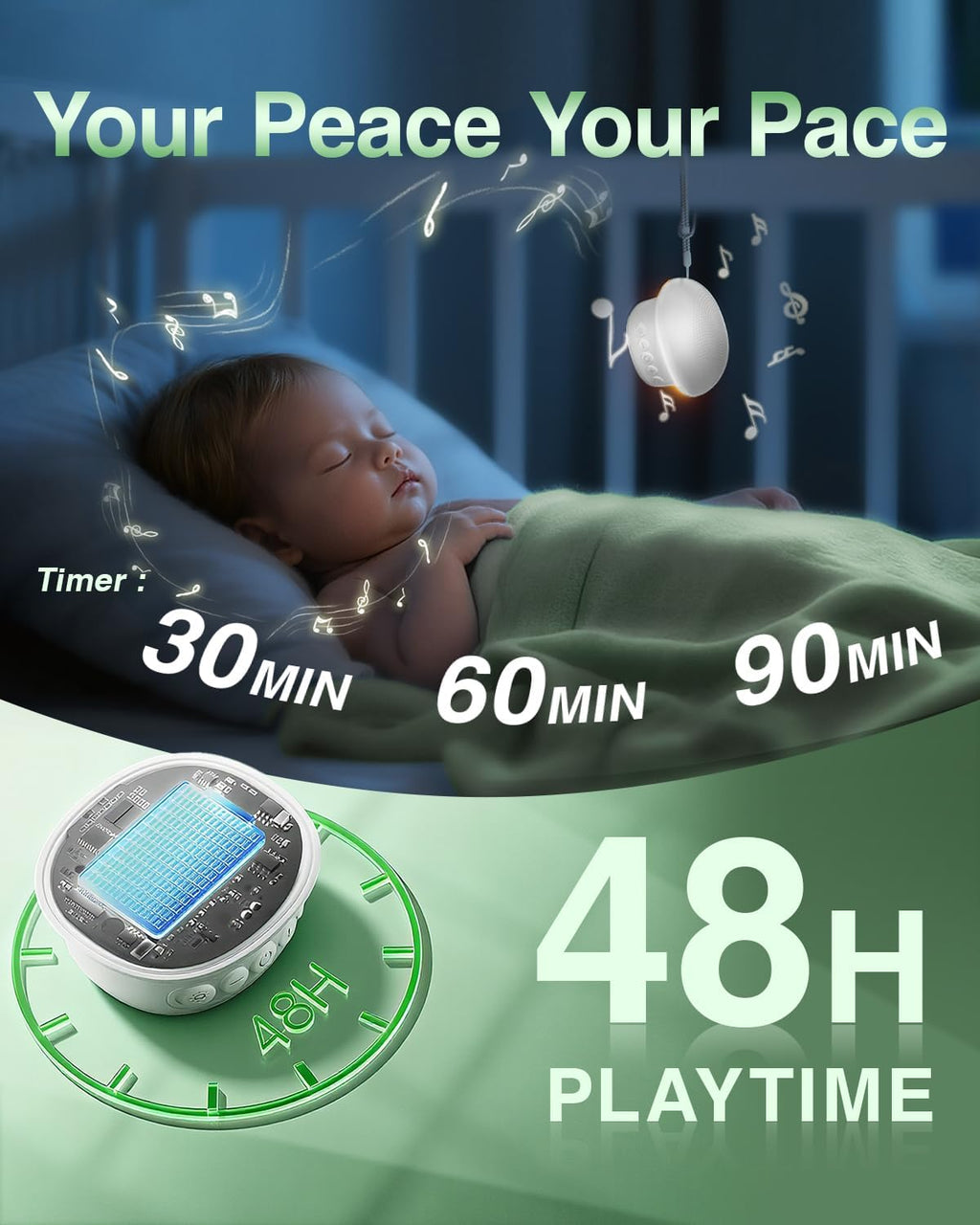 Portable White Noise Sound Machine for Baby Kids Adults, 20 Natural Soothing Sounds, 48H Battery Playback, 30 Volume Levels, 3 Timers…