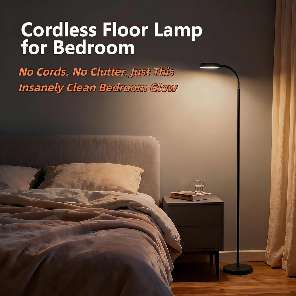 Cordless Portable Floor Lamp, Adjustable Gooseneck with Touch Switch, 3 Color Modes, Lightweight & Rechargeable for Living Room, Bedroom…