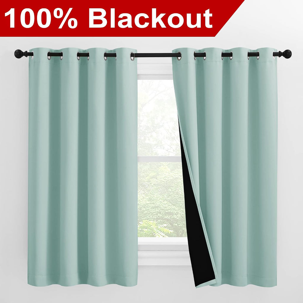 Nicetown 100% Blackout Curtains 57 inches Long, Double-Deck Completely Blackout Window Treatment Thermal Insulated Lined Drapes for Small W…