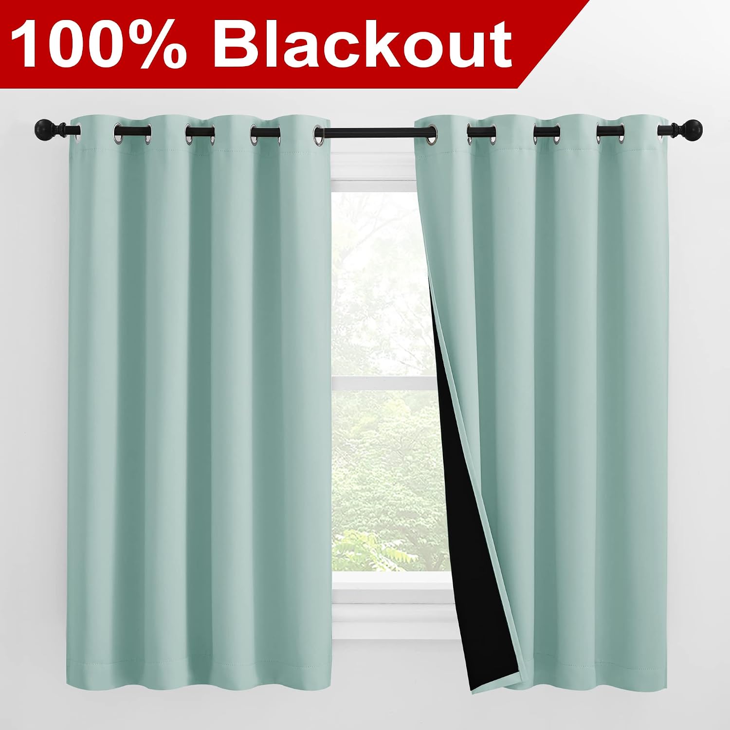 Nicetown 100% Blackout Curtains 57 inches Long, Double-Deck Completely Blackout Window Treatment Thermal Insulated Lined Drapes for Small W…