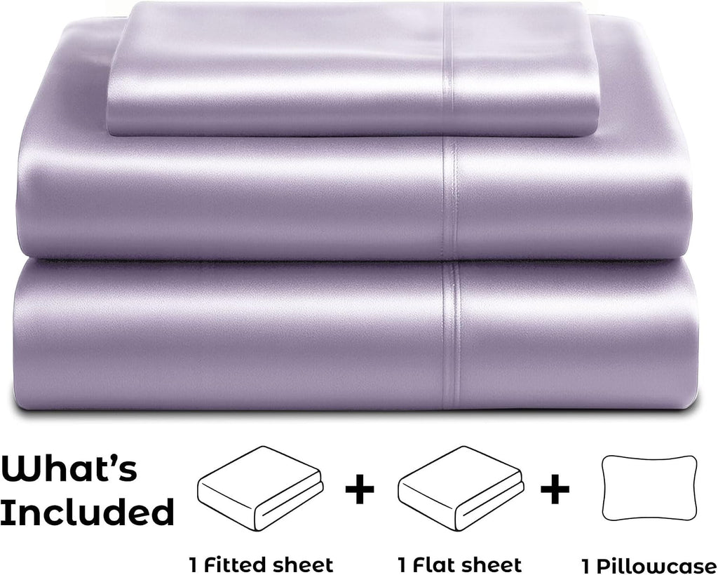 PureBedding Satin Sheets Twin [3-Piece, Lavender] Hotel Luxury Silky Bed Sheets - Extra Soft 1800 Microfiber Sheet Set, Wrinkle, Fade, Stai…