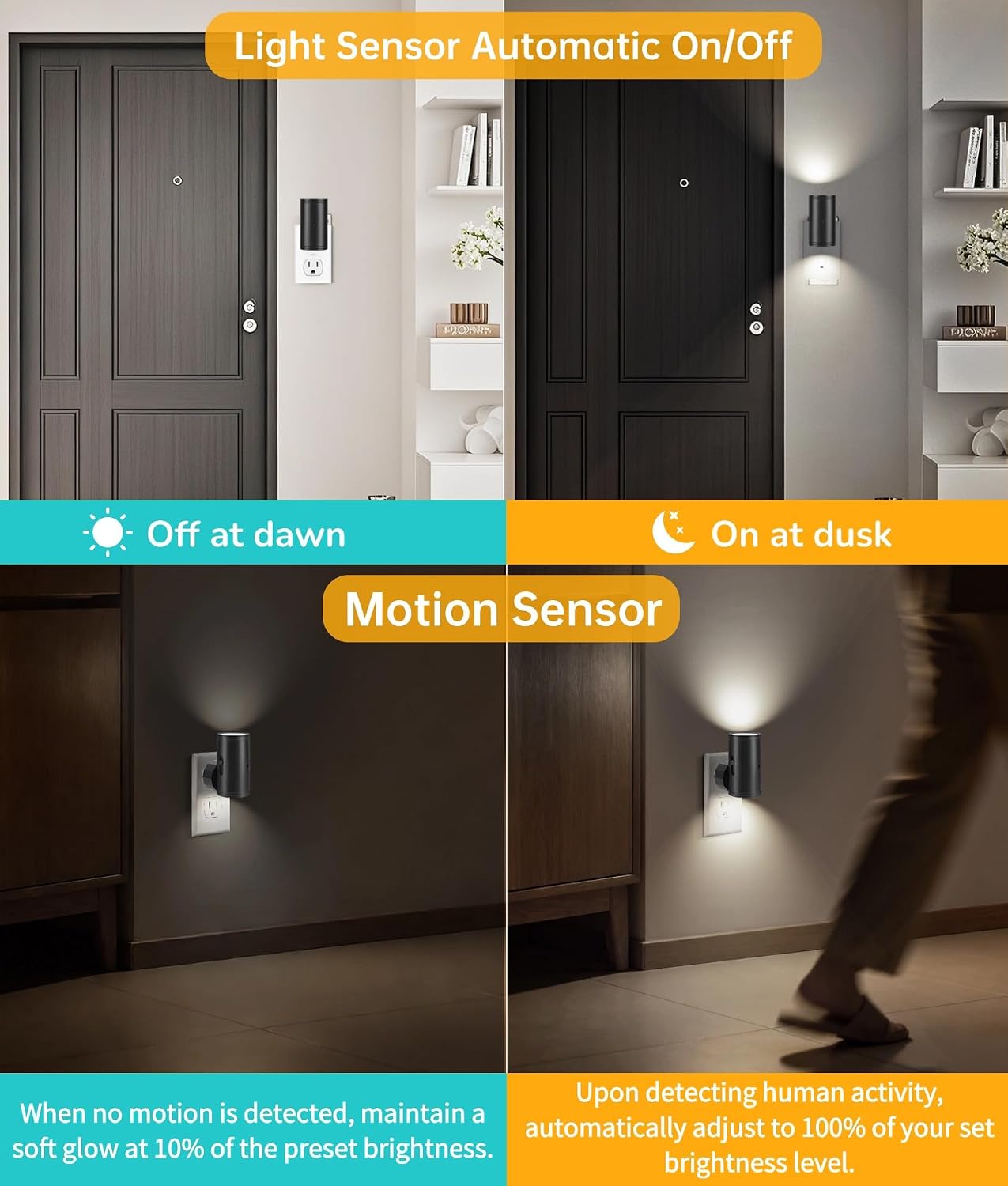TSEXES LED Night Lights Plug into Wall, Motion Sensor & Dusk to Dawn Sensor, Dimmable 5000K Nightlight with 0-300 lm Adjustable Brightness…