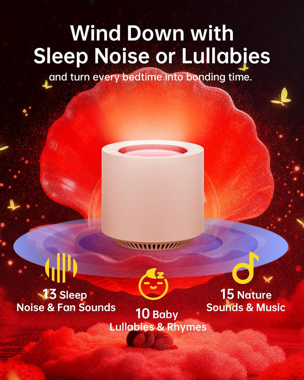 PureNurt Dimmable Nursery Night Light: Red Light relaxation Sleep Sound Machine with 38 Soothing Sounds & Calming Womb Soother…