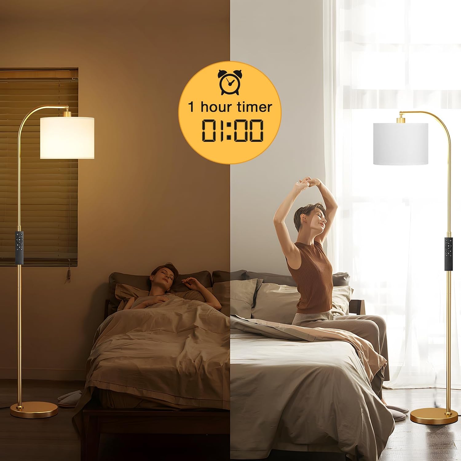 Ambimall Arc Floor Lamp with Remote and Stepless Dimmable Bulb, Colors Temperature & Brightness Adjustable, Floor Lamps for Living Room(Whi…