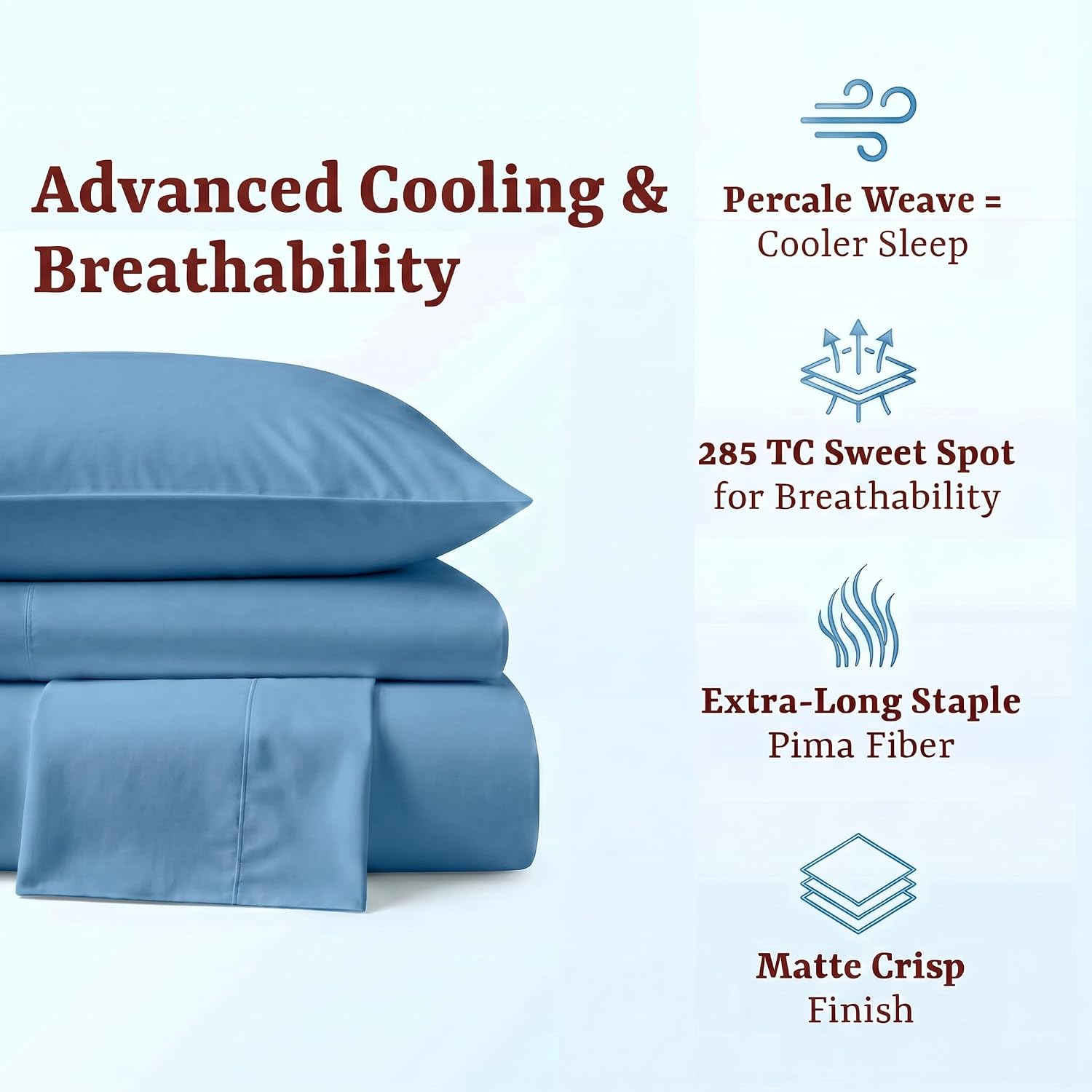 Perupima Peru Pima 285 Thread Count Percal Twin Sheet Set - 100% Peruvian Pima Cotton, 3 Piece (Flat, Fitted, 1 Pillowcase) - Cooling, Cris…