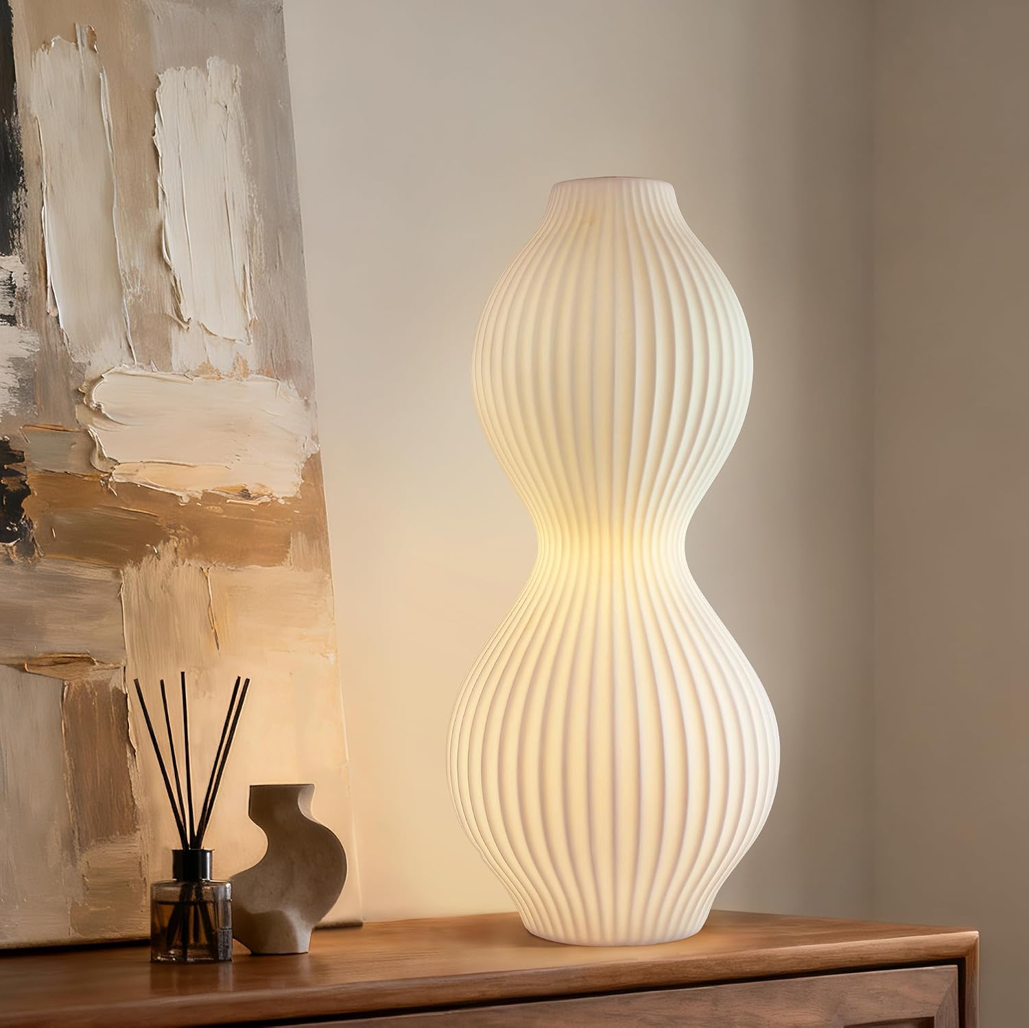 Rondure 15.8" Modern Ceramic Table Lamp, Fully Dimmable Modern Bedside Lamps for Bedroom, Living Room and Nightstand, White Translucent Cer…
