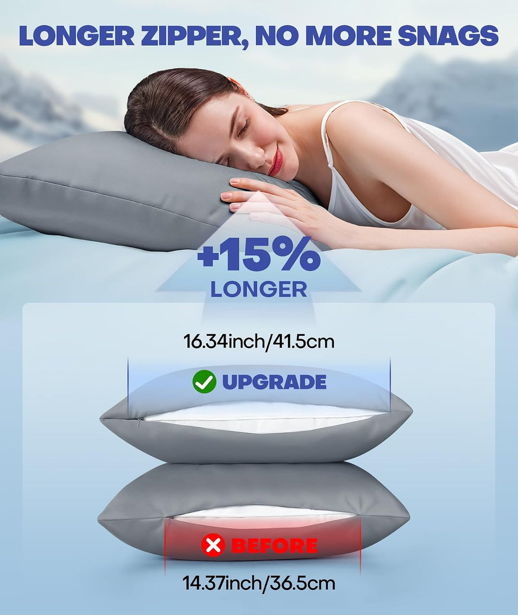Rifens Ice Cooling Pillowcase for Hot Sleepers, Instantly Cool, Stay Cold All Night, Softer Than Silk Pillow Cases, Pillow Covers with Invi…