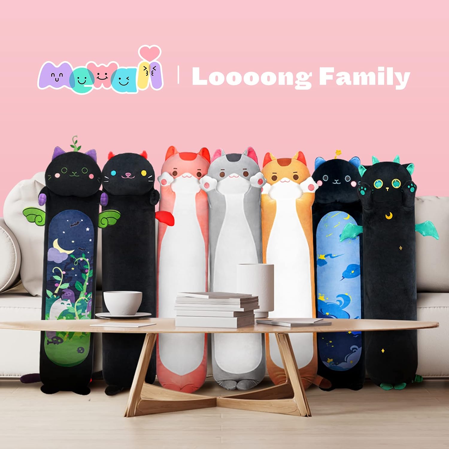 Mewaii Long Cat Plush Kids Body Pillow, 36 Inch Cute Gray Cat Stuffed Animals Soft Plushies, Kitten Kawaii Plush Throw Pillow Doll Toy…