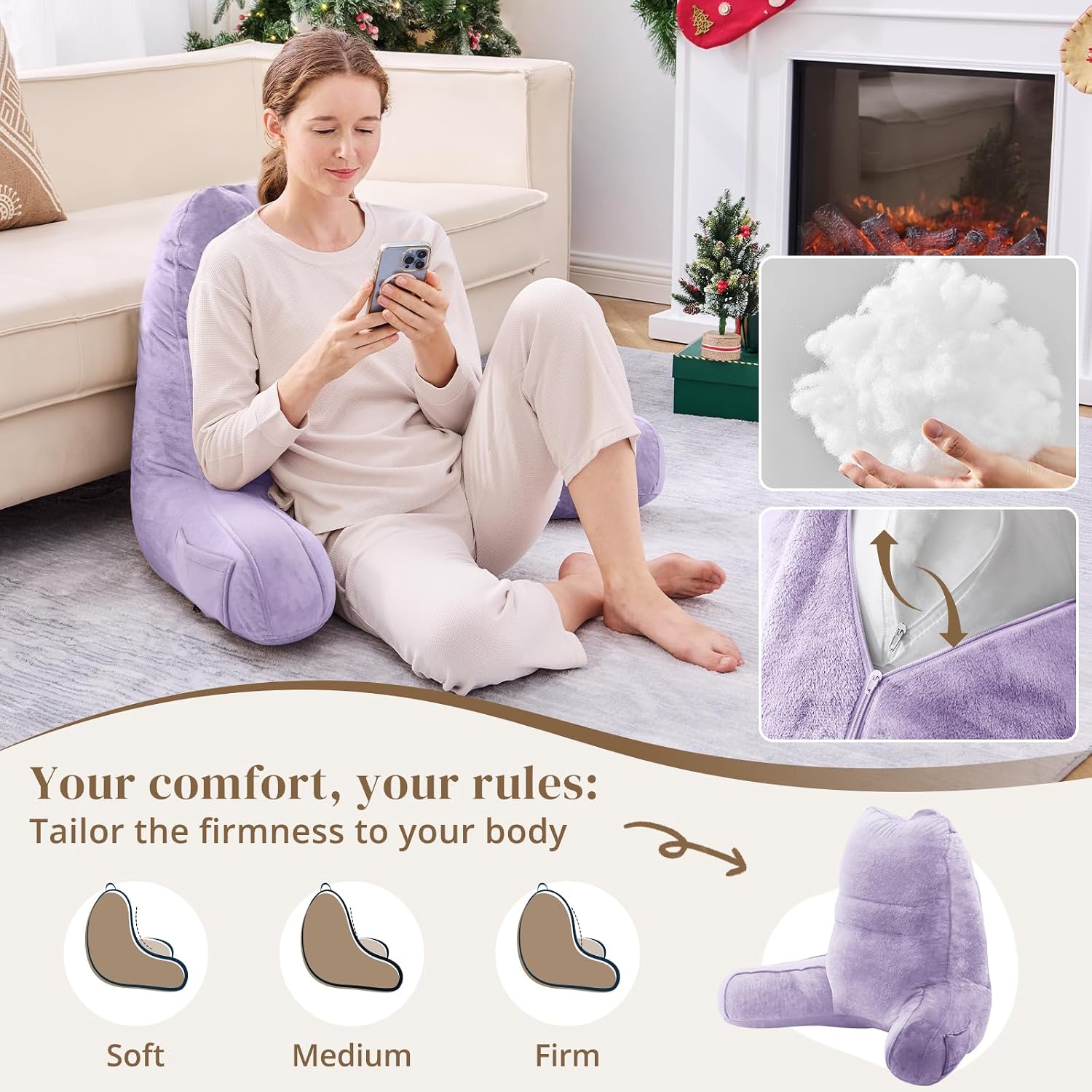 Sasttie Reading Pillow, Pillows for Reading or Relaxing – Ergonomic Support for Head, Neck, Back, and Lumbar, 23-Inch, Lavender