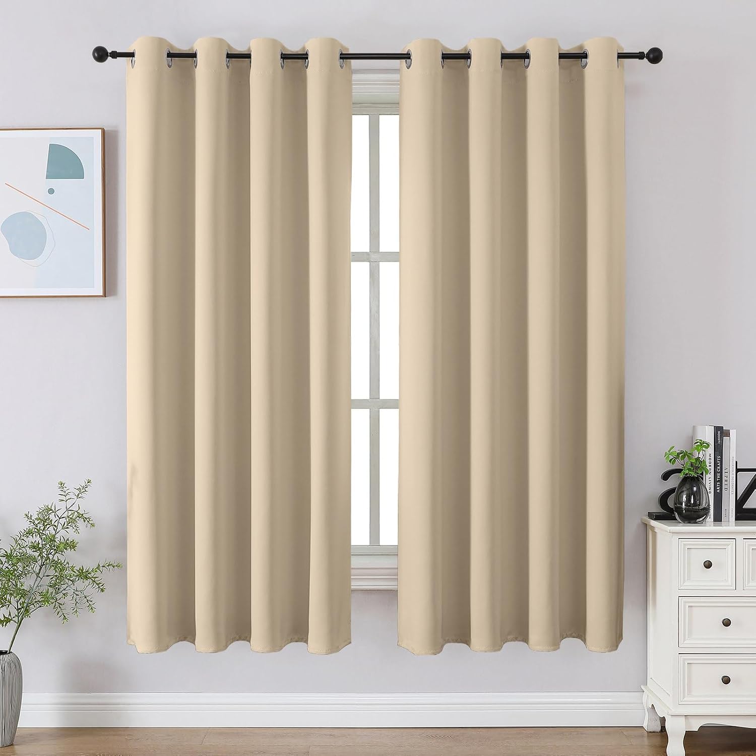 Cucraf Light Beige Blackout Curtains 54 inch Length 2 Panels Set, Room Darkening Drapes for Living Room Bedroom, Thermal Insulated Light Bl…