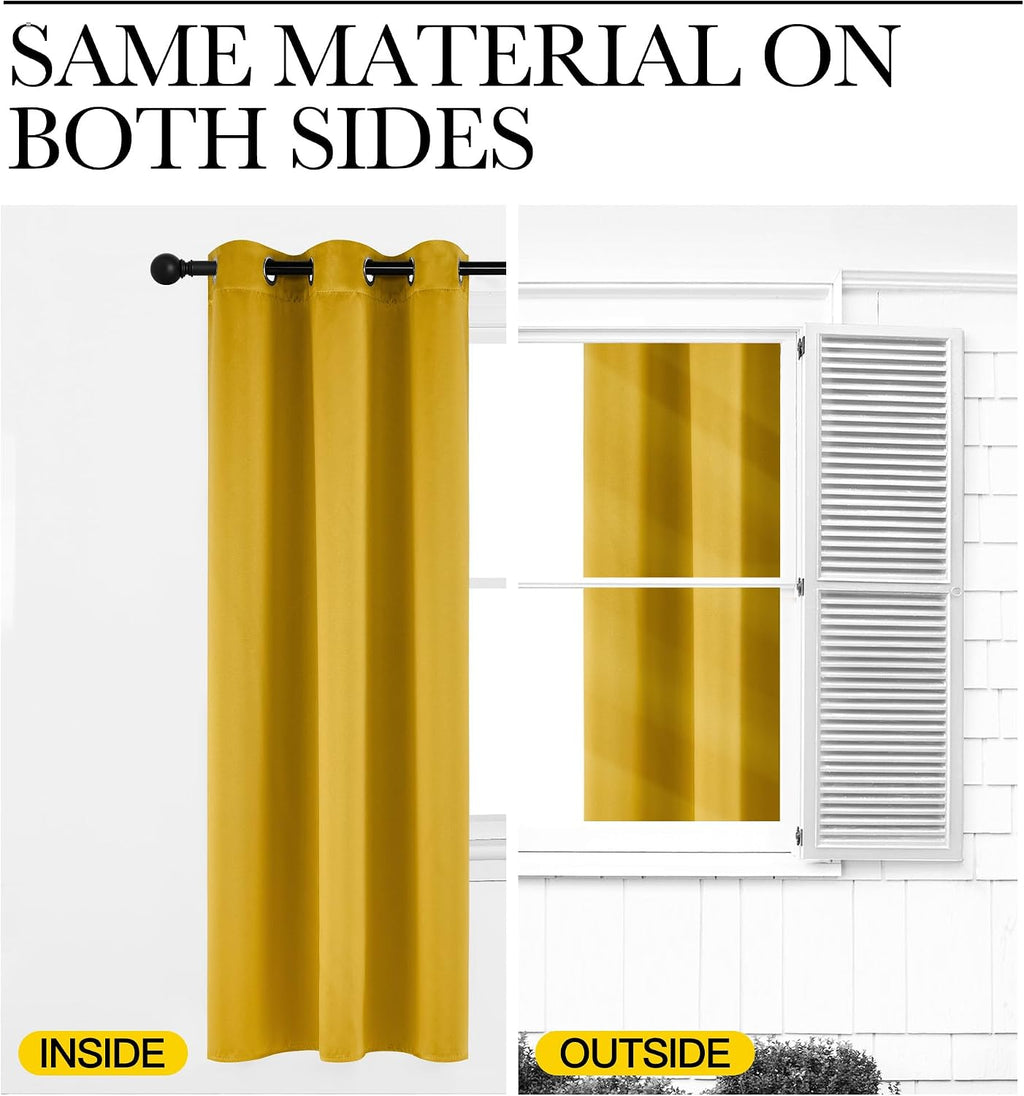 NICETOWN Gold Blackout Cafe Faux Silk Curtains for Small Windows, 42" Wide by 63" Long, 2 Panels, Grommet Privacy Blackout Satin Drapes…