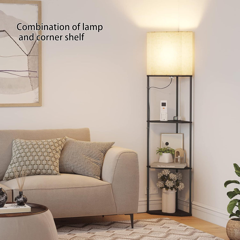 SUNMORY Sector Corner Shelf Lamp 3 Color Temperatures LED Bulb, Corner Lamps with Linen Lampshade, Floor Lamps for Living Room, Bedroom…
