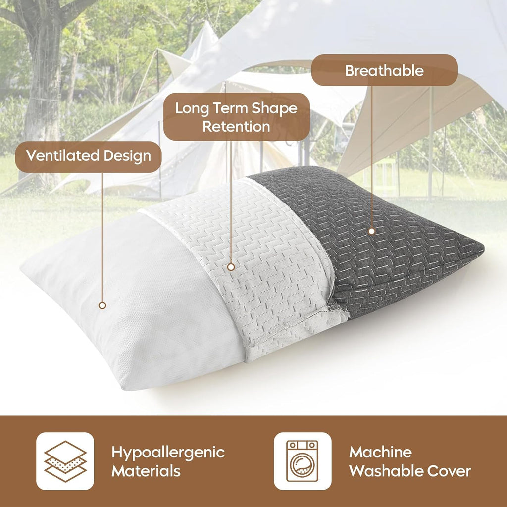 Small Shredded Memory Foam Pillow, Camping Pillow Travel Pillow - Compressible Medium Firm, Breathable Cover, Ideal Backpacking Hiking…