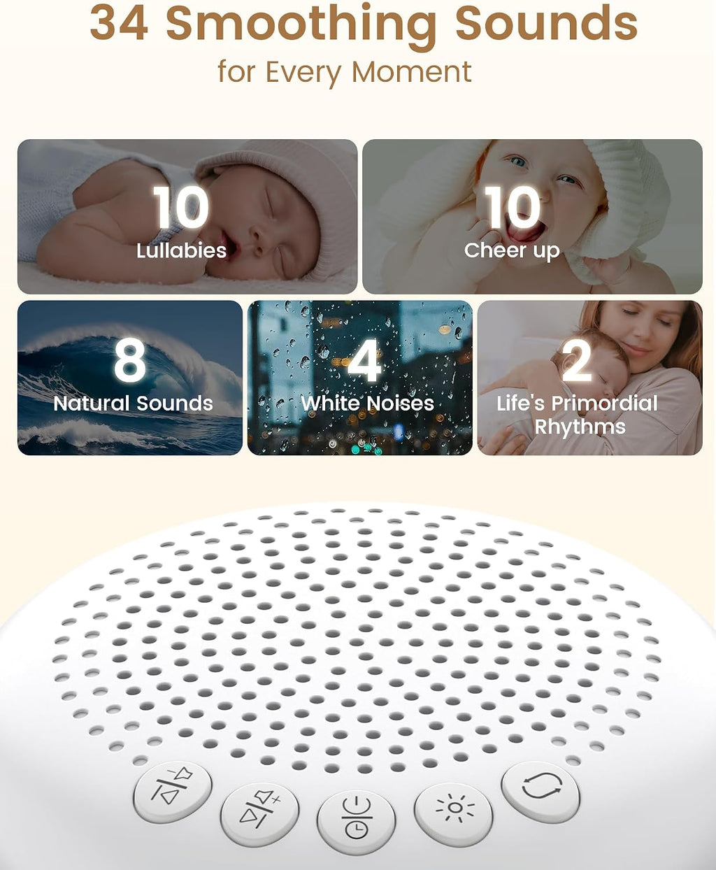 Glocusent 3-in-1 Portable Baby Sound Machine, White Noise Machine for Sleeping, Night Light & Phone Connected Speaker 34 Sounds Timing Func…
