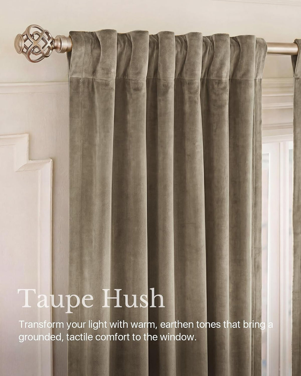 Nicetown Taupe Velvet Curtains for Bedroom 120 inches Long, Rod Pocket & Back Tab Luxury Room Darkening Window Treatments Vertical Winter D…