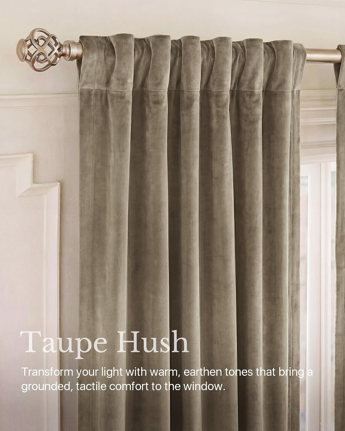 Nicetown Taupe Velvet Curtains for Bedroom 120 inches Long, Rod Pocket & Back Tab Luxury Room Darkening Window Treatments Vertical Winter D…