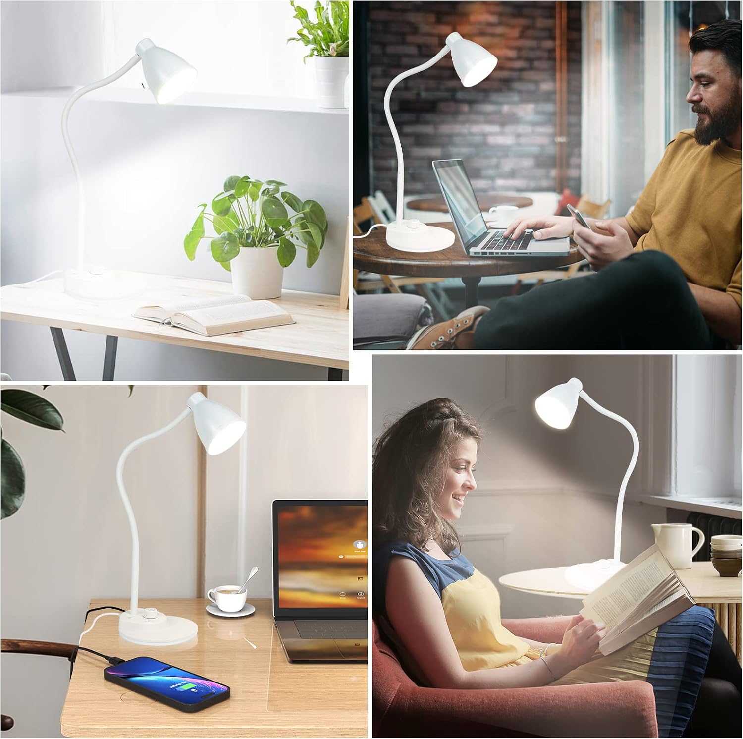 BOHON LED Desk Lamp with USB Charging Port, 3 Color Modes Dimmable Reading Lamp, Auto Dimming Task Lamp, Flexible Neck Table Light for…