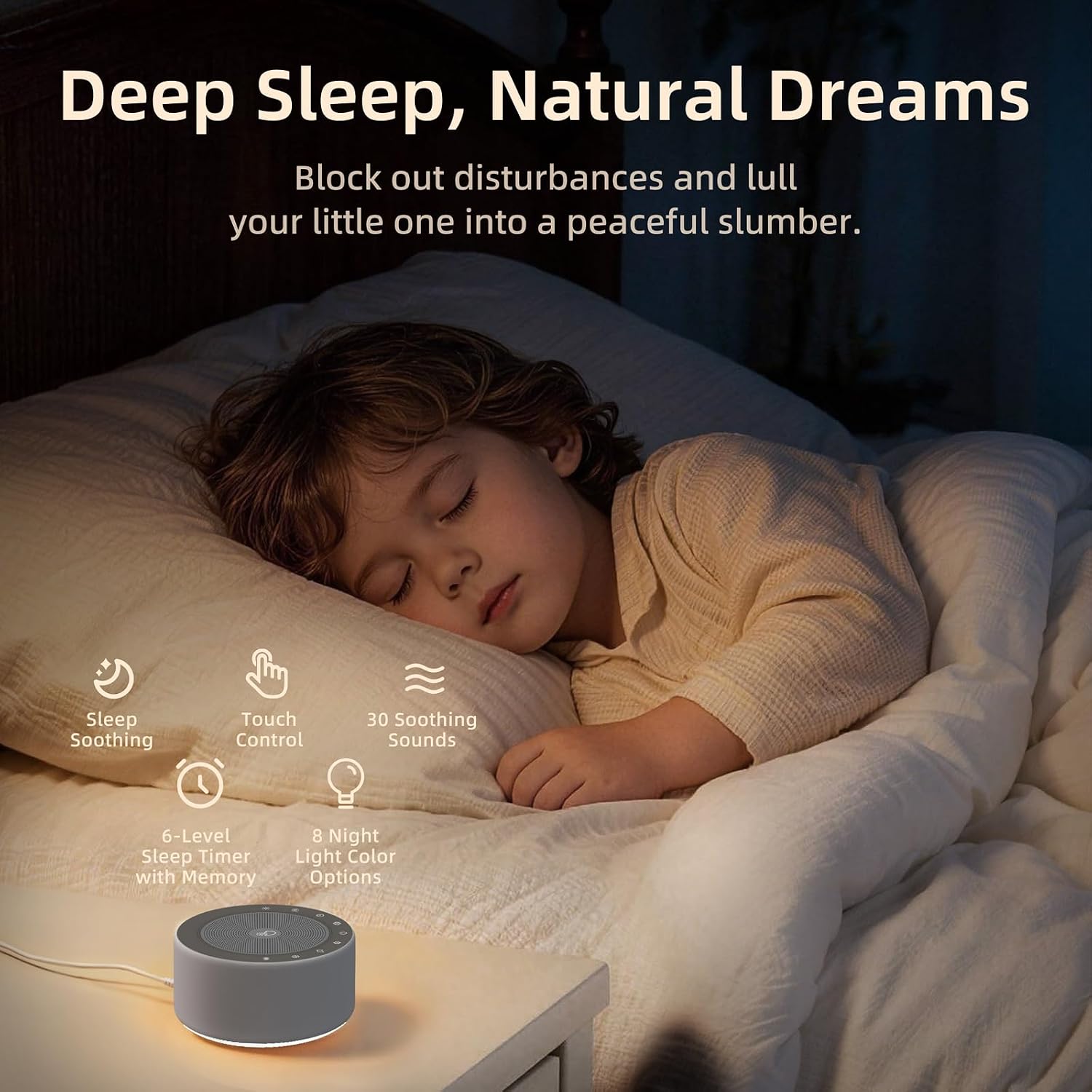 Kipcush White Noise Machine - Soft Non-Glare Nursery Lamp, 30 Soothing Sounds, 8 Color Lights, Max 8-Hour Timer for Baby & Adults (1…