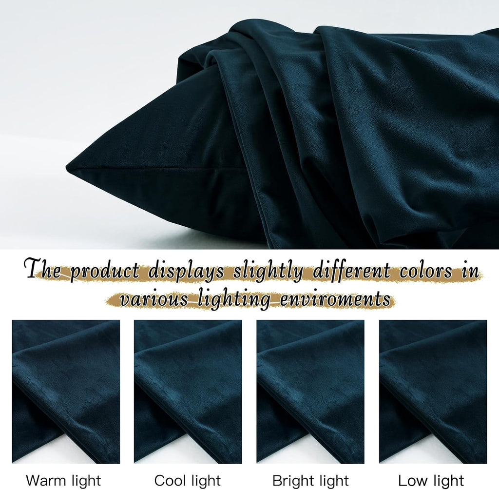 StangH Bed Pillow Pillowcase Thick Soft Velvet Fabric Zippered Pillow Covers for Bed/Couch/Sofa, Queen Size (Navy Blue, 20 x 30 inches) Set…