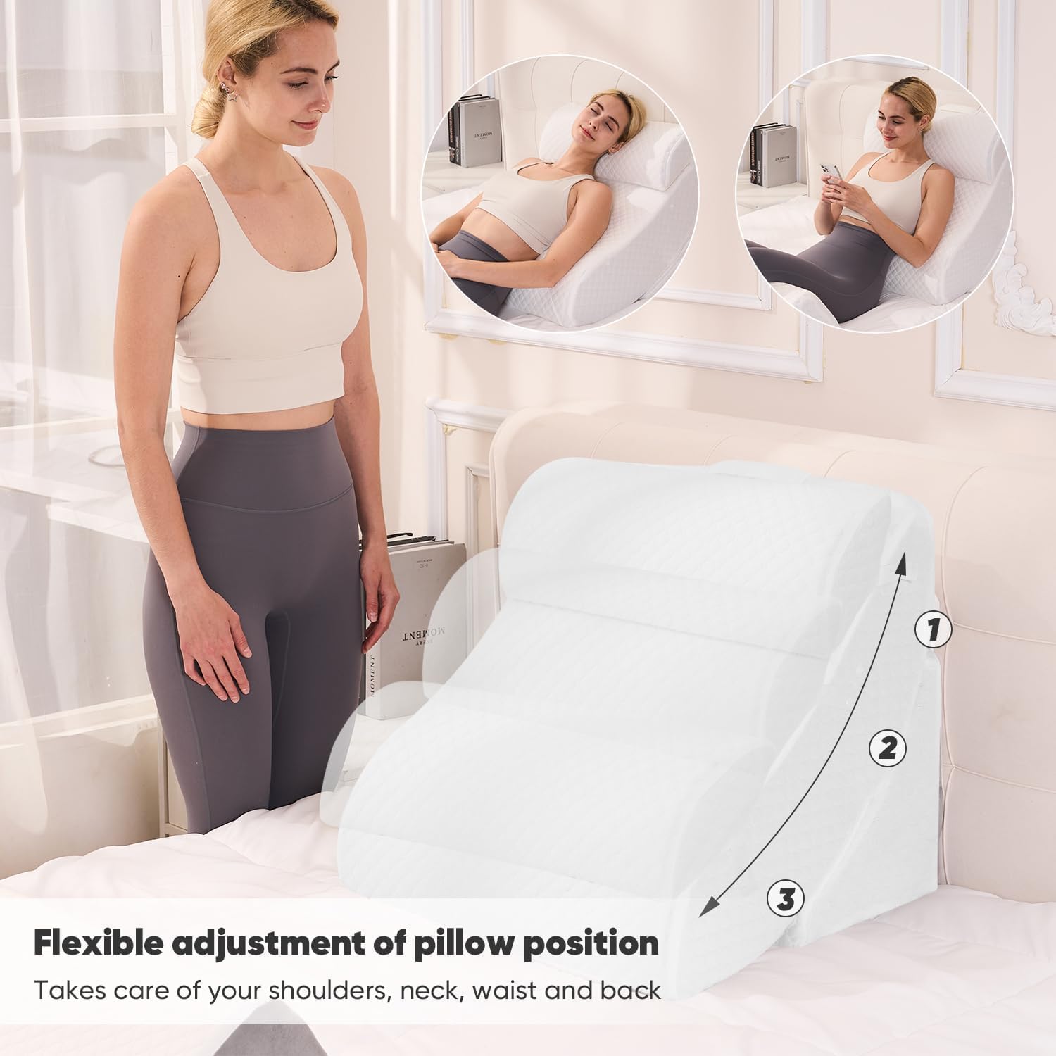 Oaisz 4 PCS Wedge Pillow Set for After Surgery, Memory Foam Orthopedic Bed Wedge Pillow Set, Adjustable Bed for Sleeping, Acid Reflux Relie…