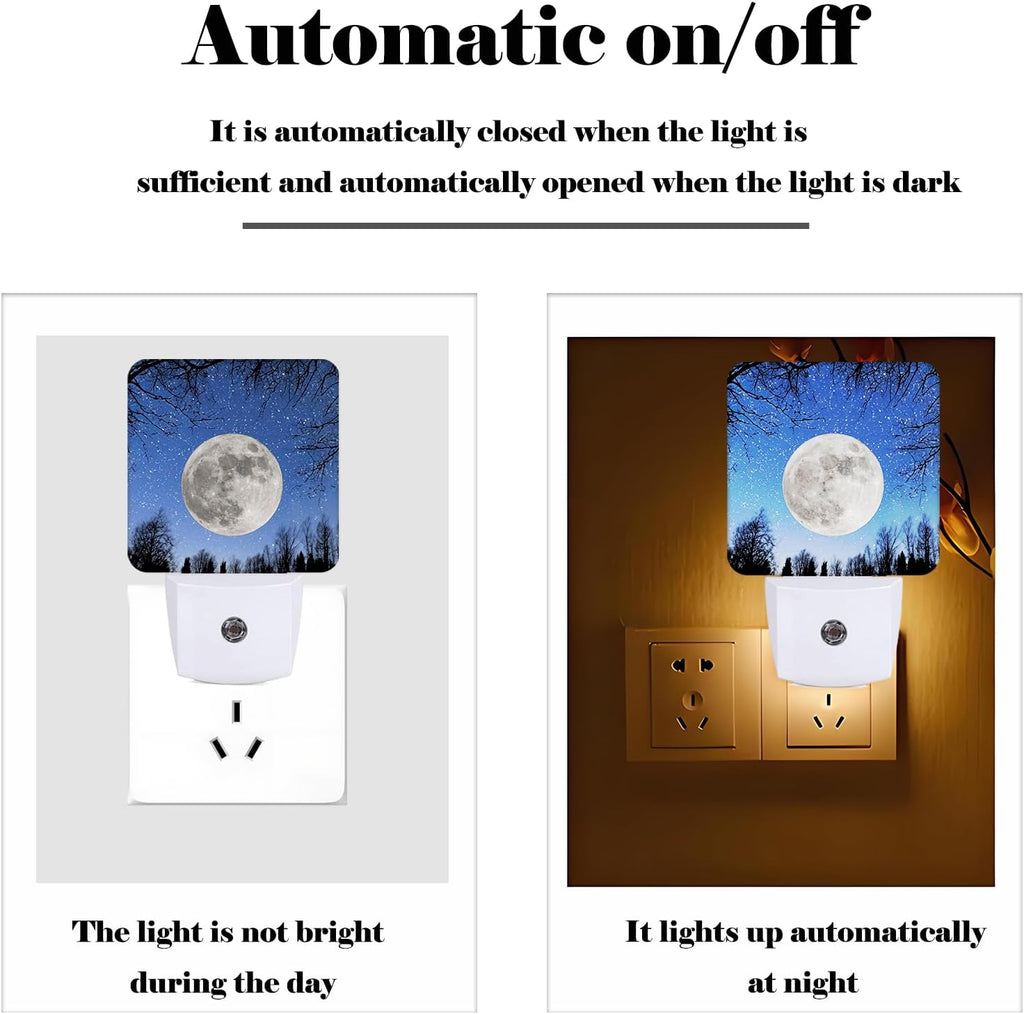 Fantasy Full Moon Night Light, Plug Into Wall for Boys Girls Bedroom Decorative Square Night Light Lamp 0.5w Sleep Friendly