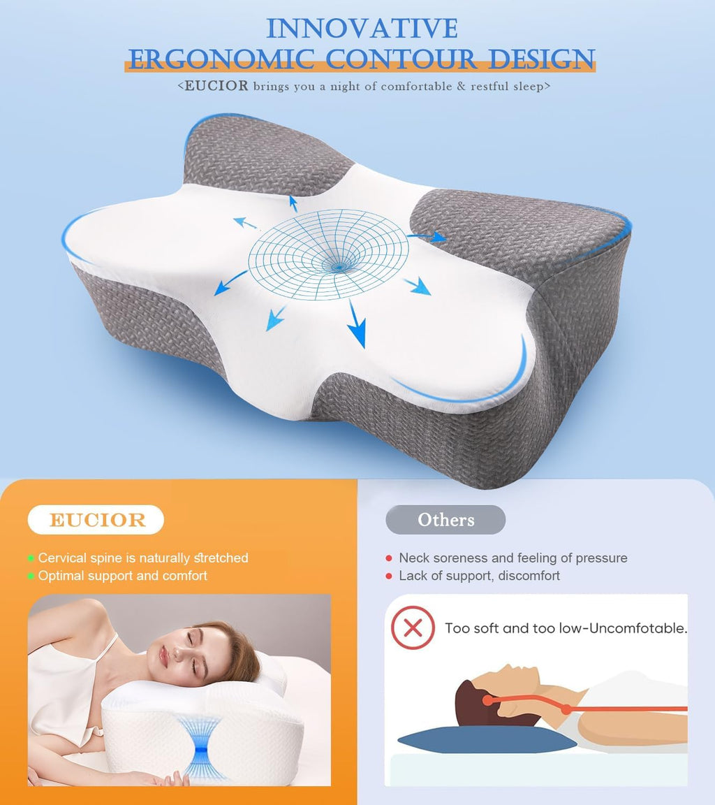 Eucior Cooling Gel Pillow, Cooling Cervical Neck Pillow, Gel Memory Foam Pillow, Odorless Ergonomic Contour Pillows, Orthopedic Bed Pillow for…