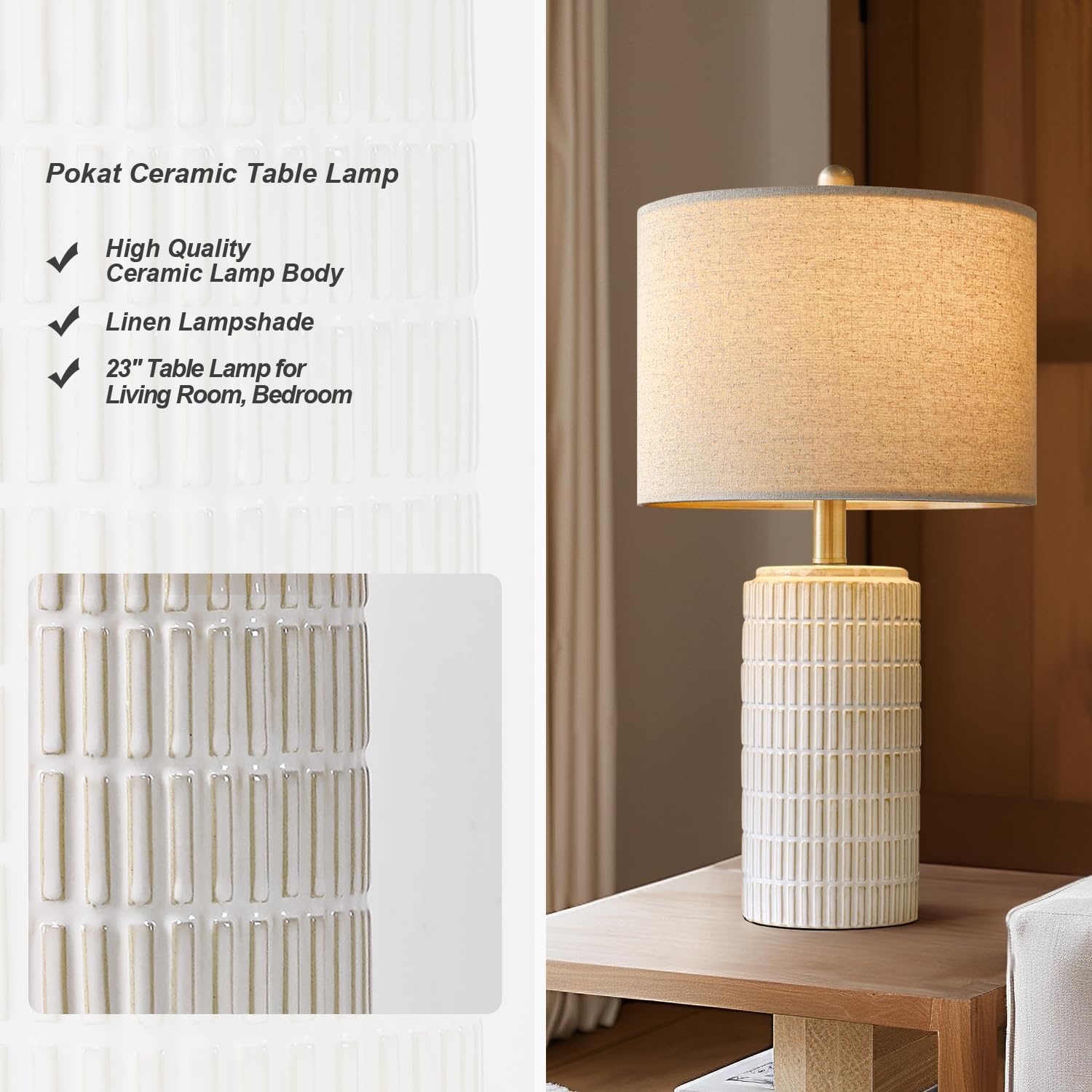 PoKat 23" Modern Ceramic Table Lamp Set of 2 for Living Room White Desk Lamps for Bedroom Farmhouse Bedside Nightstand Lamp House Warming…